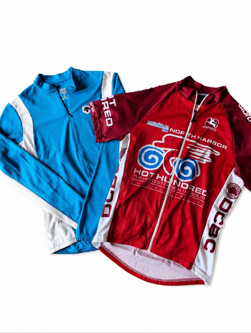 Set Of Two Women's Cycling Jerseys Blue Long Sleeve Red Short Sleeve Size Medium